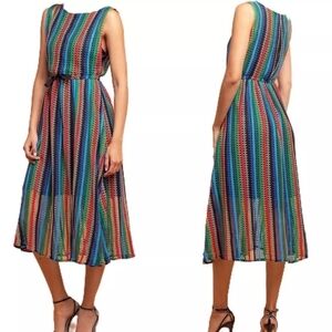 Eva Franco x Anthropologie Crochet Rainbow Fully Lined Midi Dress